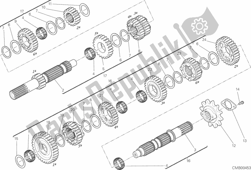 All parts for the Gear Box of the Ducati Monster 659 Australia 2019